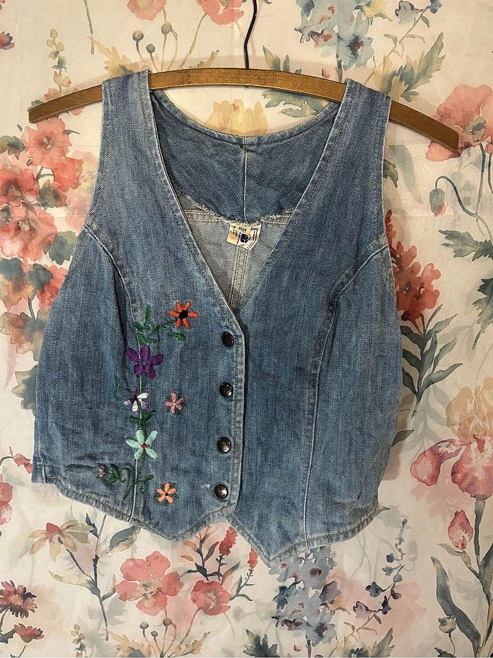 Vintage GUG Scribies Embroidered Denim Vest Size 11